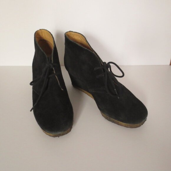 Clarks Originals Black Yarra Suede Platform Wedge Lace Up Ankle Boots Booties - Picture 10 of 10